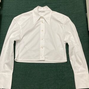 Zara Crisp White Long Sleeve Cropped Shirt